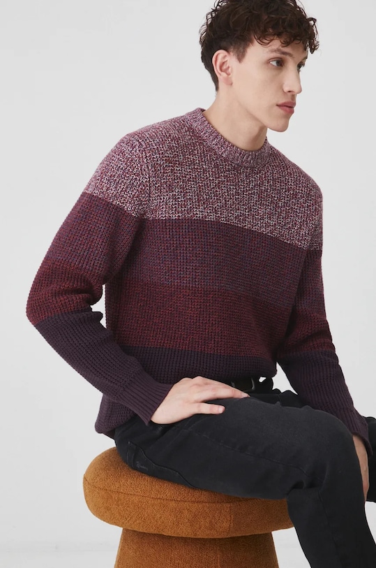 Sweter bawełniany męski z fakturą kolor bordowy bawełna bordowy RW24.SWM802