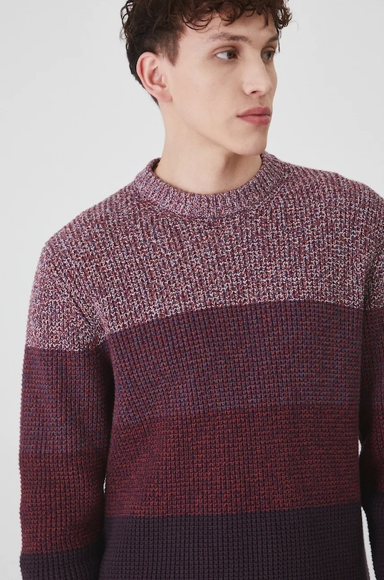 Sweter bawełniany męski z fakturą kolor bordowy RW24.SWM802 bordowy