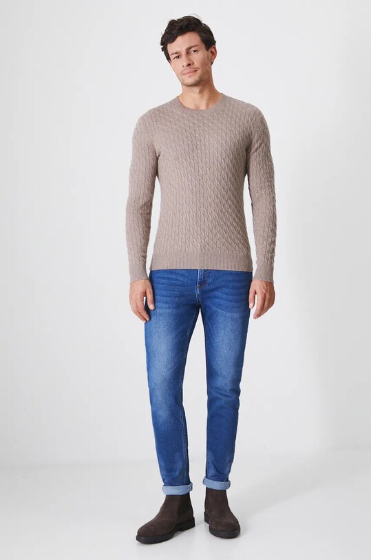 Sweter męski z domieszką wełny merino i kaszmiru kolor beżowy RW24.SWM900 beżowy RW24