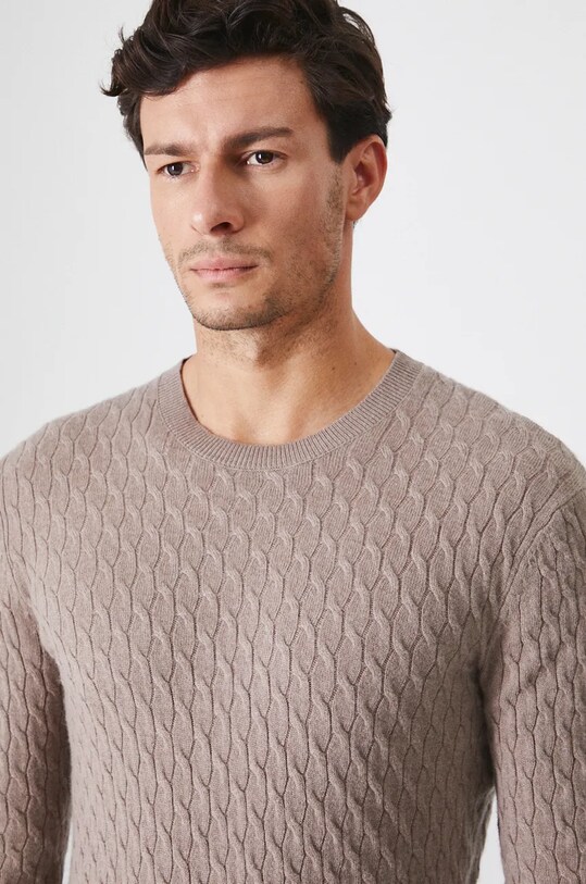 Sweter męski z domieszką wełny merino i kaszmiru kolor beżowy beżowy RW24.SWM900