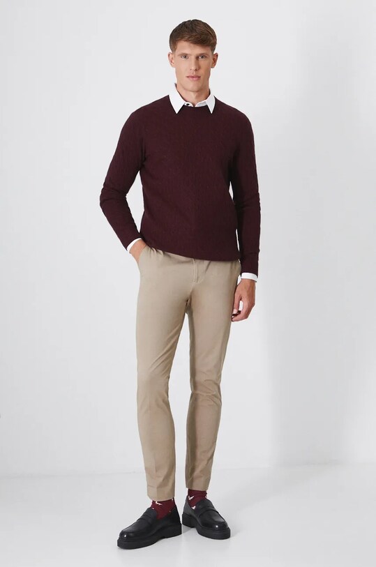 Sweter męski z domieszką wełny merino i kaszmiru kolor bordowy RW24.SWM900 bordowy RW24