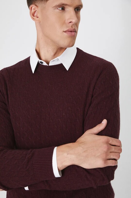 Sweter męski z domieszką wełny merino i kaszmiru kolor bordowy bordowy RW24.SWM900