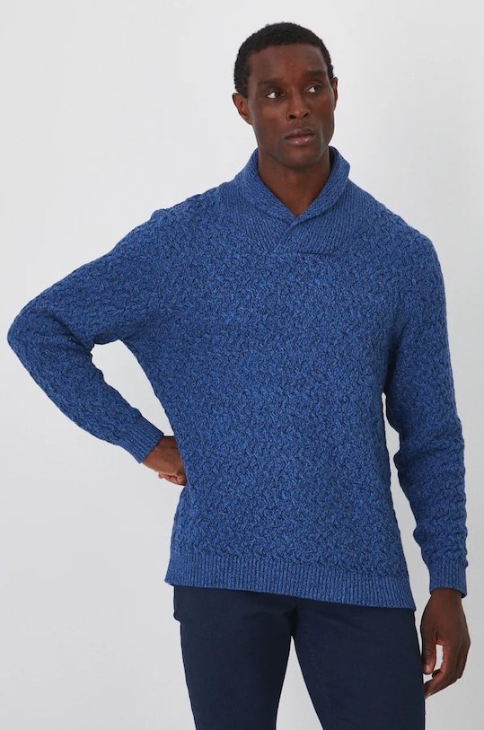 Bavlnený sveter pánsky s textúrou modrá RW24.SWM903
