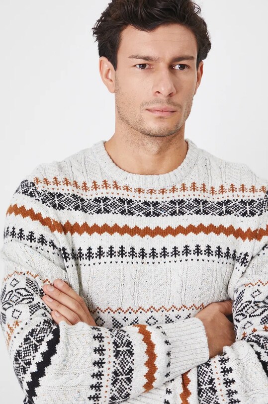 Sweter męski wzorzysty kolor beżowy beżowy RW24.SWM909
