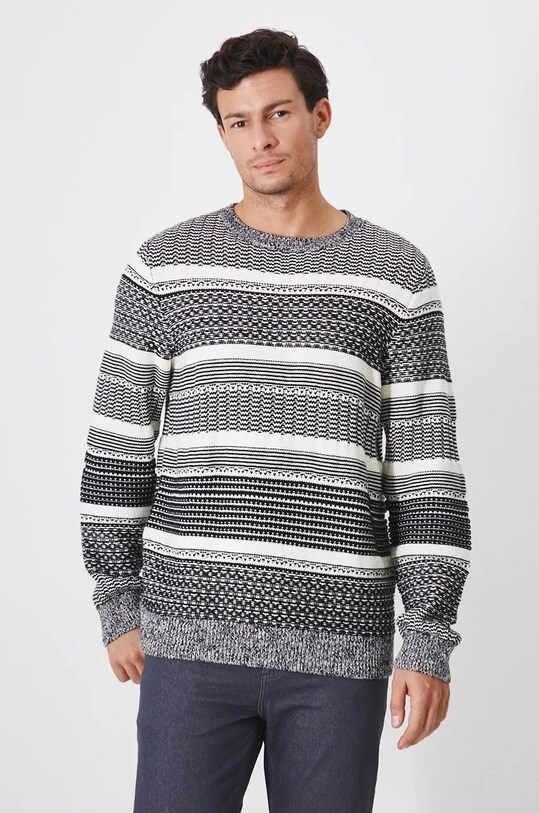 Sweter bawełniany męski żakardowy kolor multicolor bawełna multicolor RW24.SWM910