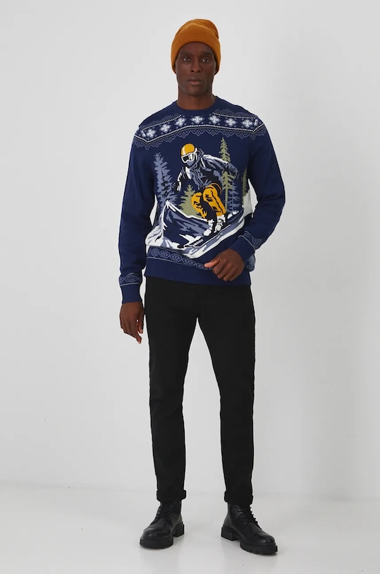 Sweter męski świąteczny wzorzysty kolor granatowy RW24.SWMA50 granatowy RW24
