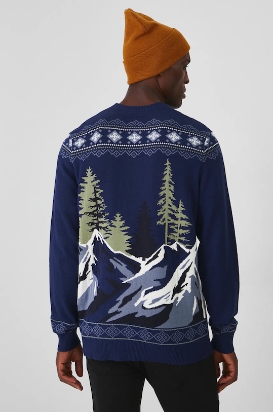 Odzież Sweter męski świąteczny wzorzysty kolor granatowy RW24.SWMA50 granatowy