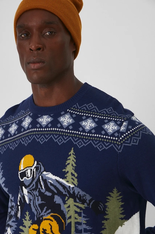 Sweter męski świąteczny wzorzysty kolor granatowy RW24.SWMA50 granatowy