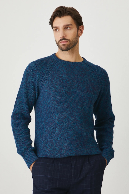 Sweter bawełniany męski melanżowy kolor zielony bawełna turkusowy RW24.SWMB10
