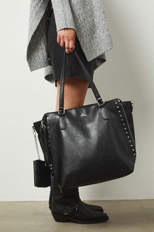 Torebka damska ze skóry ekologicznej kolor czarny mieści A4 czarny RW24.TOD407