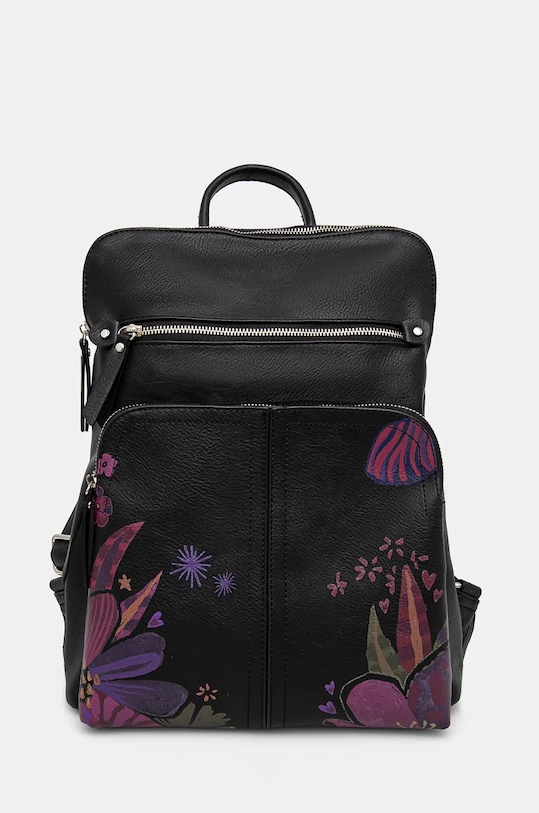 Plecak damski ze skóry ekologicznej z nadrukiem kolor czarny mieści A4 czarny RW24.TOD604