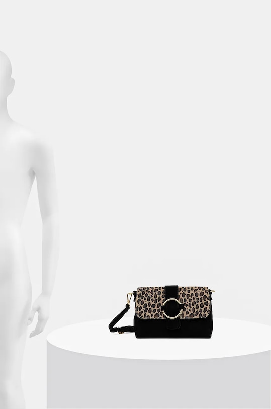 Semišová kabelka dámska so zvieracím vzorom čierna farba RW24.TOD740