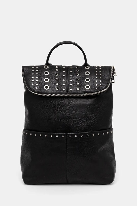 Plecak damski ze skóry ekologicznej z aplikacją kolor czarny imitacja skóry licowej czarny RW24.TODA08