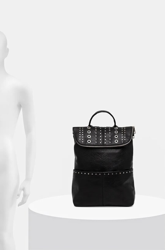 Plecak damski ze skóry ekologicznej z aplikacją kolor czarny RW24.TODA08