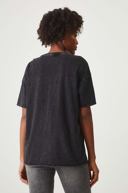 Odzież T-shirt bawełniany damski z efektem sprania kolor czarny RW24.TSD011 czarny