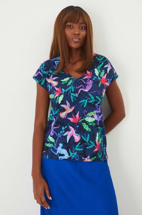 T-shirt bawełniany damski wzorzysty kolor turkusowy turkusowy RW24.TSD013