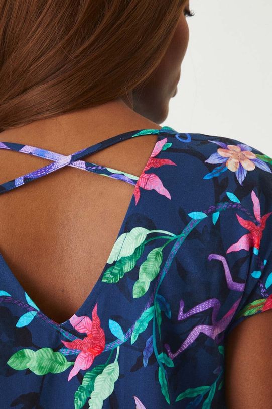 T-shirt bawełniany damski wzorzysty kolor turkusowy RW24.TSD013