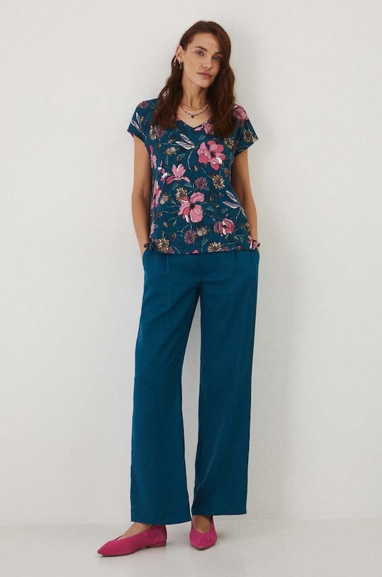 T-shirt bawełniany damski wzorzysty kolor zielony RW24.TSD013 zielony RW24