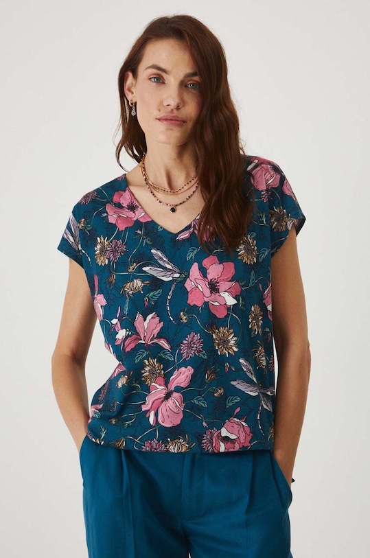 T-shirt bawełniany damski wzorzysty kolor zielony zielony RW24.TSD013