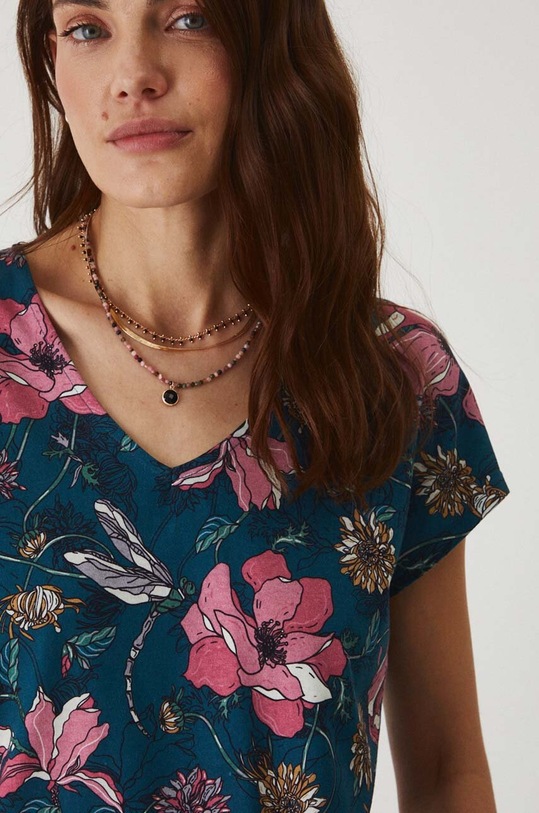 T-shirt bawełniany damski wzorzysty kolor zielony RW24.TSD013 zielony