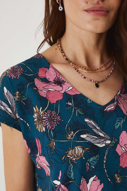 T-shirt bawełniany damski wzorzysty kolor zielony RW24.TSD013