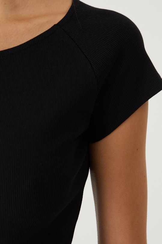 T-shirt bawełniany damski z domieszką elastanu gładki kolor czarny RW24.TSD023 czarny