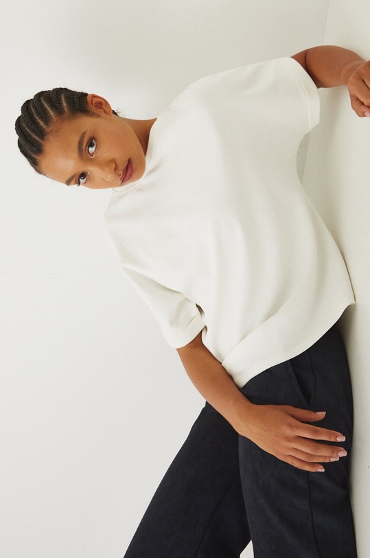 T-shirt bawełniany damski interlock gładki kolor beżowy RW24.TSD031