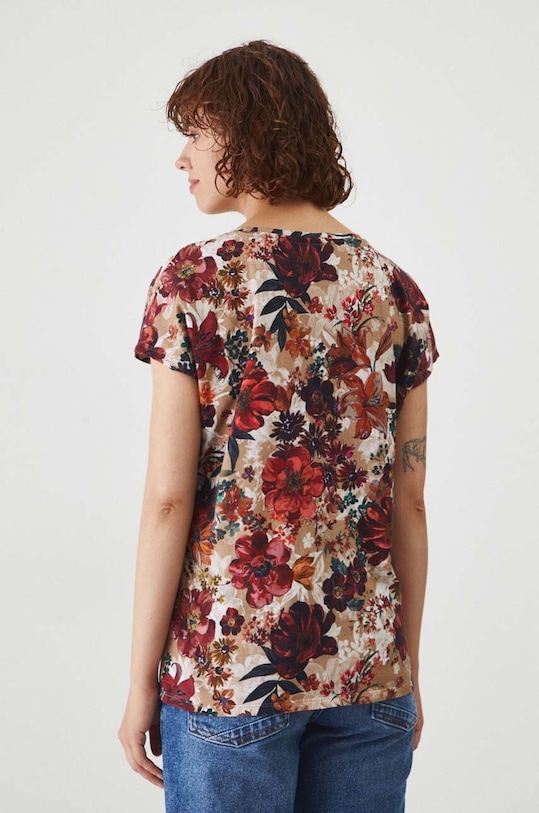 Oblečení Bavlněné tričko dámské se vzorem béžová barva RW24.TSD032 béžová