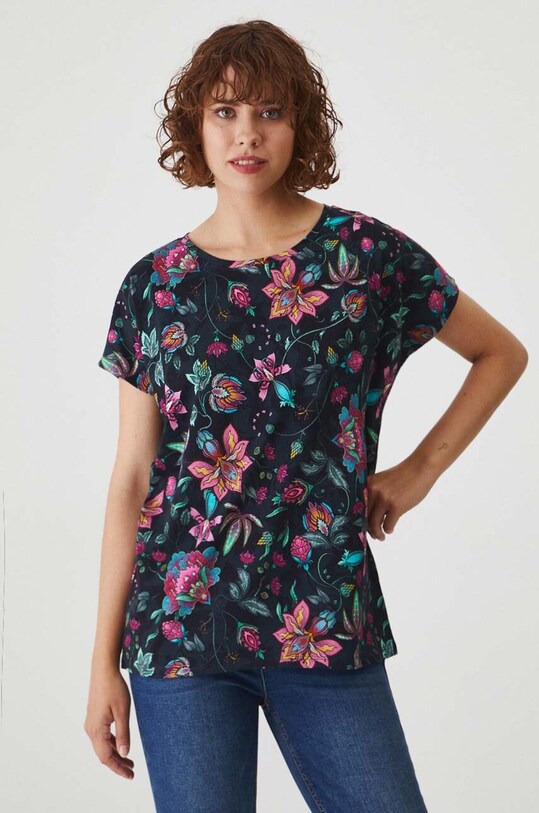 Medicine tricou din bumbac flori negru RW24.TSD032