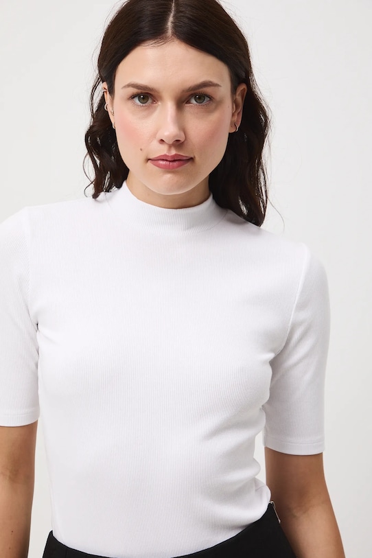 T-shirt damski prążkowany kolor beżowy beżowy RW24.TSD042