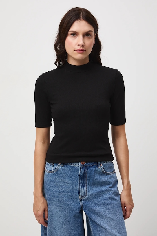 Tričko dámske rebrovaný čierna farba čierna RW24.TSD042