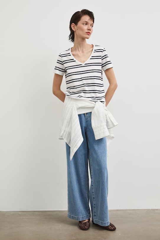 T-shirt bawełniany damski z elastanem gładki z elastanem biały RW24-TSD043