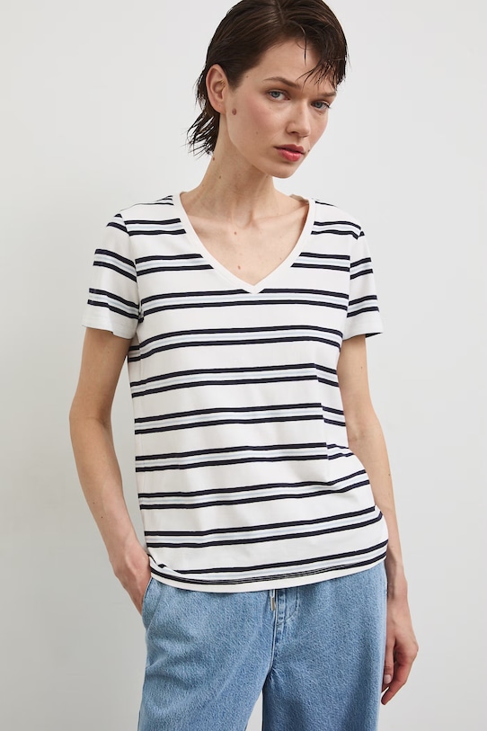 T-shirt bawełniany damski z elastanem gładki RW24-TSD043 biały RW24