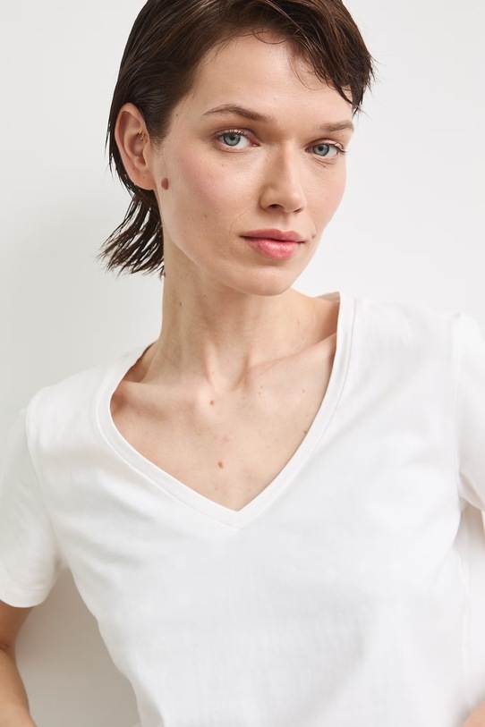 Bavlněné tričko dámské bílá barva bílá RW24-TSD043