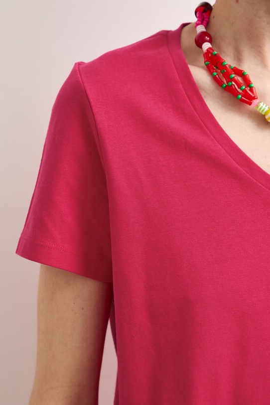 T-shirt bawełniany damski z elastanem gładki RW24-TSD043 różowy