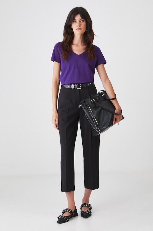 T-shirt bawełniany damski z elastanem gładki RW24.TSD043 fioletowy RW24