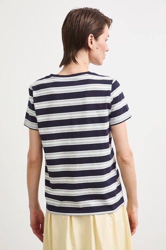 Odzież T-shirt bawełniany damski z elastanem w pasy RW24-TSD043 granatowy