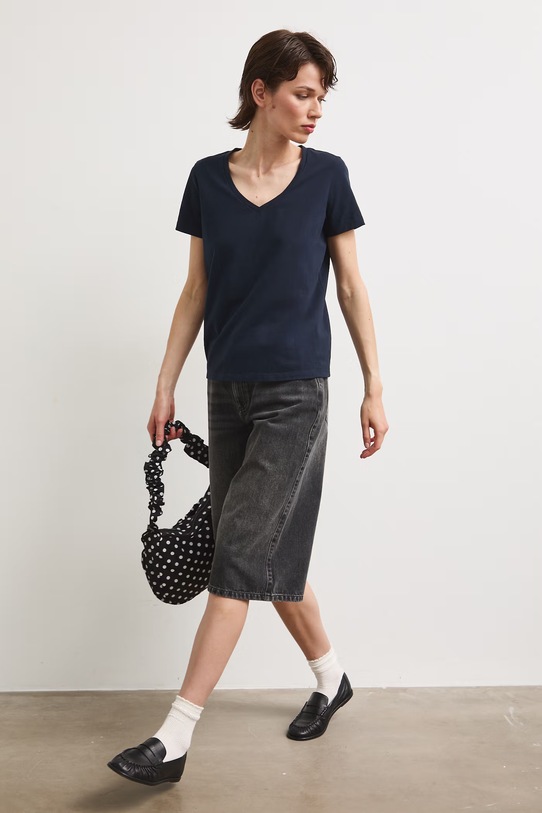 T-shirt bawełniany damski z elastanem gładki RW24-TSD043 granatowy RW24