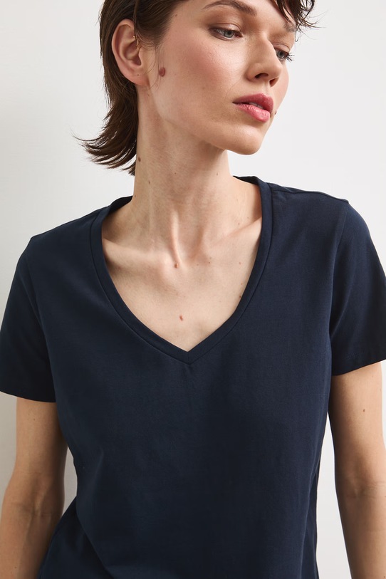 T-shirt bawełniany damski z elastanem gładki granatowy RW24-TSD043