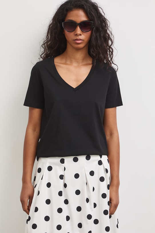 Odzież T-shirt bawełniany damski z elastanem gładki kolor czarny RW24-TSD043 czarny