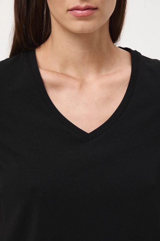 T-shirt bawełniany damski z elastanem gładki kolor czarny RW24.TSD043 czarny