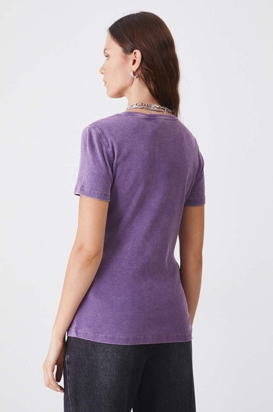 Odzież T-shirt bawełniany damski z domieszką elastanu prążkowany kolor fioletowy RW24.TSD050 fioletowy