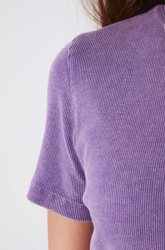 T-shirt bawełniany damski z domieszką elastanu prążkowany kolor fioletowy RW24.TSD050 fioletowy