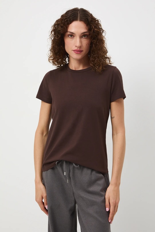 T-shirt bawełniany damski z elastanem gładki brązowy RW24.TSD062