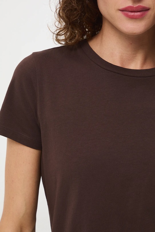 T-shirt bawełniany damski z elastanem gładki RW24.TSD062 brązowy