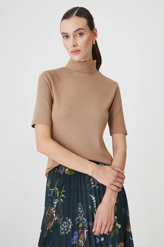 T-shirt damski z modalem kolor beżowy z elastanem beżowy RW24.TSD070