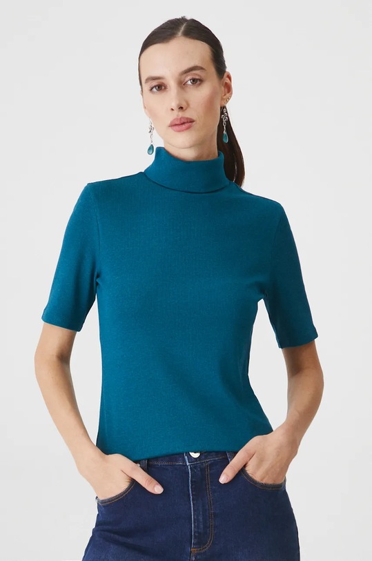 Tričko dámské s modalem zelená barva slim tyrkysová RW24.TSD070