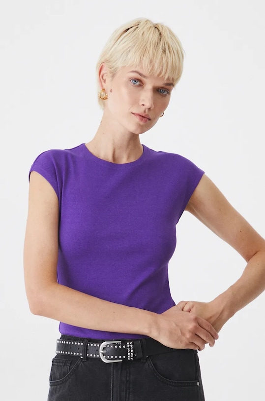 T-shirt damski z modalem kolor fioletowy gładkie fioletowy RW24.TSD072