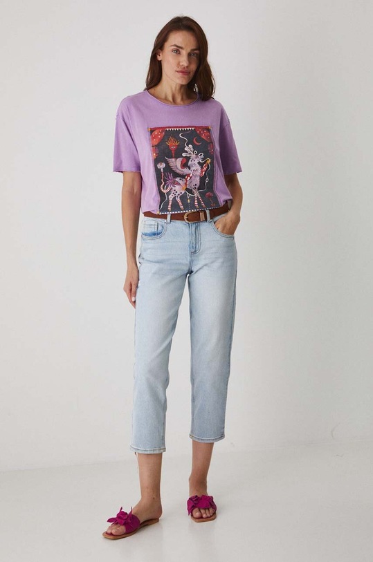 Bavlněné tričko dámské s potiskem fialová barva RW24.TSD102 fialová RW24