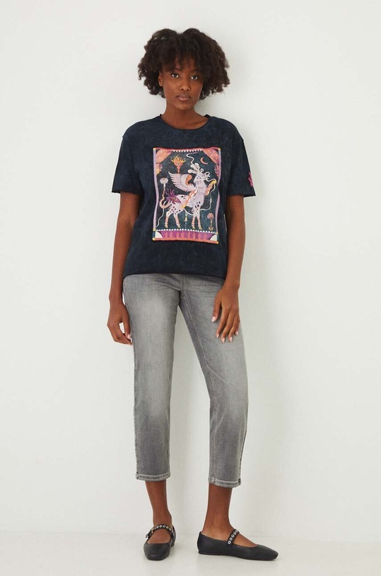 Bavlnené tričko dámske s potlačou čierna farba RW24.TSD102 čierna RW24